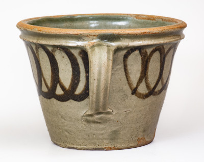 Very Rare Stoneware Clabber Bowl with Iron Slip Decoration, attrib. Thomas Chandler, Edgefield District, SC, circa 1850