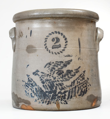 Stoneware Crock w/ Stenciled Eagle and Flags Decoration, probably Alderman & Scott / Belpre, OH