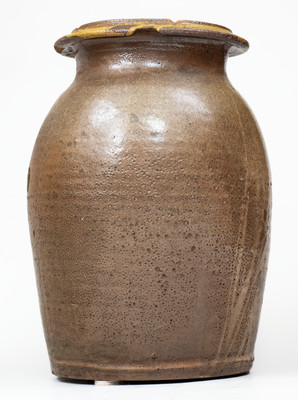 Attrib. Whelchel Family, Gaffney, SC Stoneware Jar w/ Brown Slip Floral Decoration,