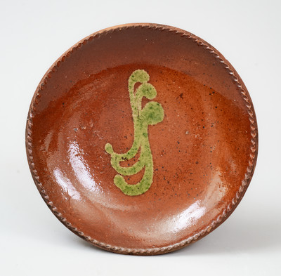 Redware Plate w/ Copper Slip Decoration, attrib. Singer Pottery, Haycock Twp, Bucks County, PA