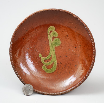 Redware Plate w/ Copper Slip Decoration, attrib. Singer Pottery, Haycock Twp, Bucks County, PA