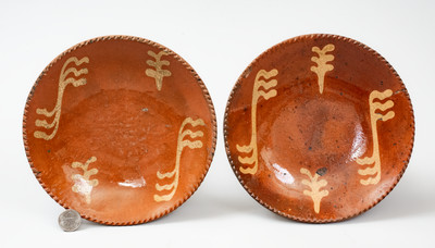 Pair of Slip-Decorated Philadelphia Redware Plates, mid 19th century