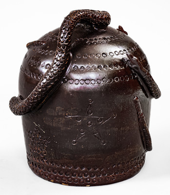Fine and Rare Ohio Stoneware Snake Temperance Jug: "Take Care they Will Bite"