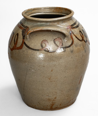 Alkaline-Glazed Stoneware Jar w/ Iron-Slip Loop Decoration attrib. Thomas Chandler, Edgefield District, SC