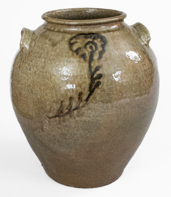 Alkaline-Glazed Stoneware Jar w/ Iron-Slip Floral Decoration, attrib. Thomas Chandler, Edgefield District, SC