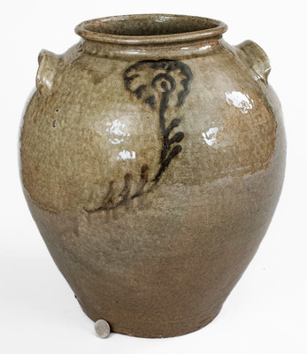 Alkaline-Glazed Stoneware Jar w/ Iron-Slip Floral Decoration, attrib. Thomas Chandler, Edgefield District, SC