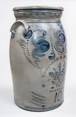 Very Rare 10 Gal. HAMILTON & JONES / STAR POTTERY Churn w/ CHAS. WOOLVERTON Stenciled Signature