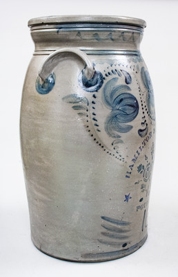 Very Rare 10 Gal. HAMILTON & JONES / STAR POTTERY Churn w/ CHAS. WOOLVERTON Stenciled Signature