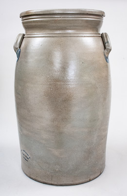 Very Rare 10 Gal. HAMILTON & JONES / STAR POTTERY Churn w/ CHAS. WOOLVERTON Stenciled Signature