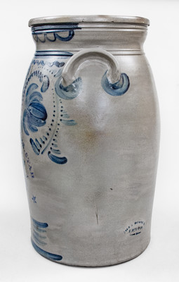 Very Rare 10 Gal. HAMILTON & JONES / STAR POTTERY Churn w/ CHAS. WOOLVERTON Stenciled Signature