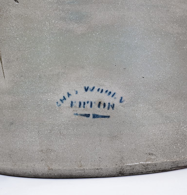 Very Rare 10 Gal. HAMILTON & JONES / STAR POTTERY Churn w/ CHAS. WOOLVERTON Stenciled Signature