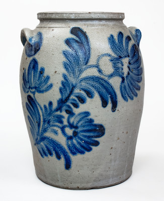 Fine 2 Gal. Baltimore, MD Stoneware Jar w/ Elaborate Floral Decoration