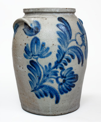 Fine 2 Gal. Baltimore, MD Stoneware Jar w/ Elaborate Floral Decoration