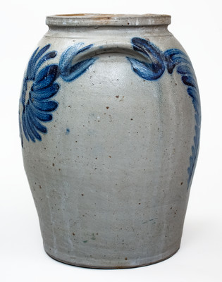 Fine 2 Gal. Baltimore, MD Stoneware Jar w/ Elaborate Floral Decoration