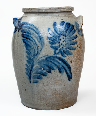 Fine 2 Gal. Baltimore, MD Stoneware Jar w/ Elaborate Floral Decoration