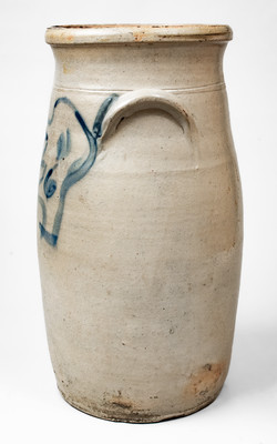 Unusual 6 Gal. Midwestern Stoneware Churn w/ Man s Head Decoration, probably Ohio