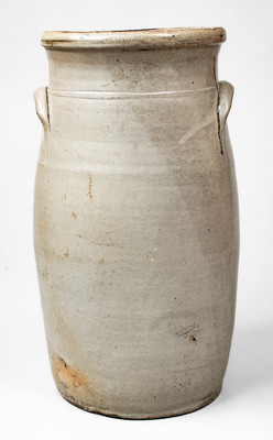 Unusual 6 Gal. Midwestern Stoneware Churn w/ Man s Head Decoration, probably Ohio