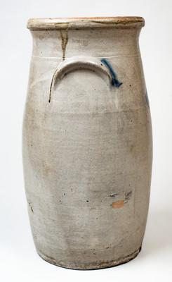 Unusual 6 Gal. Midwestern Stoneware Churn w/ Man s Head Decoration, probably Ohio