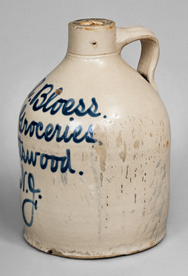 Rare Spottswood, NJ Stoneware Script Advertising Jug, attrib. Fulper Pottery, c1900