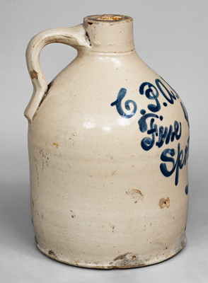 Rare Spottswood, NJ Stoneware Script Advertising Jug, attrib. Fulper Pottery, c1900