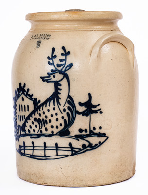 Scarce and Fine J. & E. NORTON / BENNINGTON, VT Stoneware Jar w/ Deer and House Scene