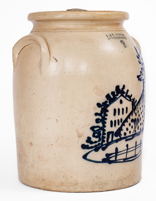 Scarce and Fine J. & E. NORTON / BENNINGTON, VT Stoneware Jar w/ Deer and House Scene