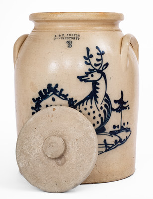 Scarce and Fine J. & E. NORTON / BENNINGTON, VT Stoneware Jar w/ Deer and House Scene