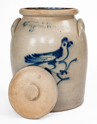 1 1/2 Gal. J. NORTON & CO. / BENNINGTON, VT Stoneware Jar w/ Bird Decoration