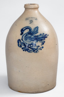 Extremely Rare JULIUS NORTON / BENNINGTON, VT Stoneware Jug w/ Cobalt Swan on Nest