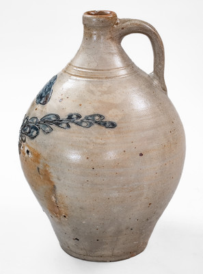 Outstanding att. Jonathan Fenton (Boston) Stoneware Jug w/ Impressed Fish and Incised Seaweed, late 18th century