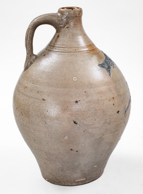 Outstanding att. Jonathan Fenton (Boston) Stoneware Jug w/ Impressed Fish and Incised Seaweed, late 18th century