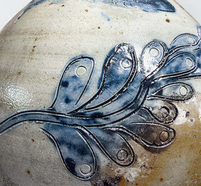 Outstanding att. Jonathan Fenton (Boston) Stoneware Jug w/ Impressed Fish and Incised Seaweed, late 18th century