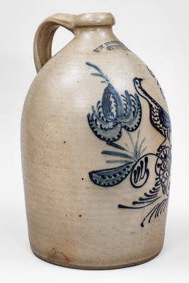 Outstanding W.H. FARRAR & CO. / GEDDES, N.Y. Stoneware Bird Jug, c1850