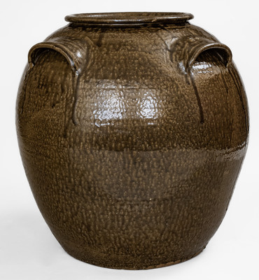 Rare and Monumental 16 Gal. Four-Handled DS (Daniel Seagle, Vale, North Carolina) Stoneware Jar
