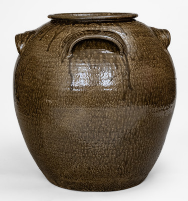 Rare and Monumental 16 Gal. Four-Handled DS (Daniel Seagle, Vale, North Carolina) Stoneware Jar