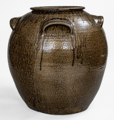Rare and Monumental 16 Gal. Four-Handled DS (Daniel Seagle, Vale, North Carolina) Stoneware Jar
