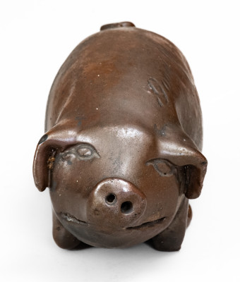 Brown-Glazed Anna Pottery Stoneware Pig Bottle