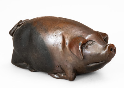 Brown-Glazed Anna Pottery Stoneware Pig Bottle