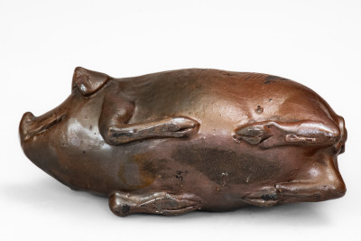 Brown-Glazed Anna Pottery Stoneware Pig Bottle