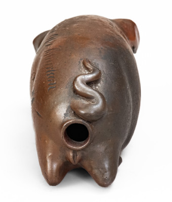 Brown-Glazed Anna Pottery Stoneware Pig Bottle