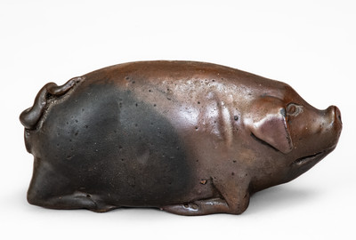 Very Rare Diminutive Anna Pottery Stoneware Pig Bottle, circa 1865