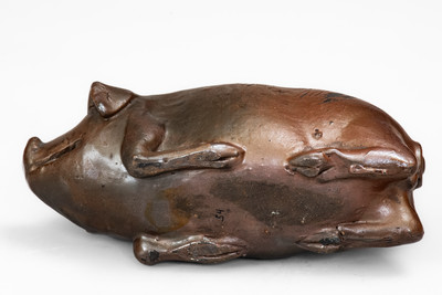 Very Rare Diminutive Anna Pottery Stoneware Pig Bottle, circa 1865