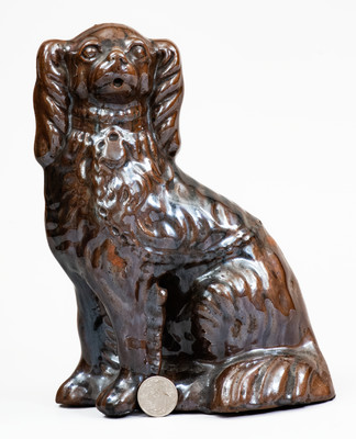 Scarce JORDAN, New York Albany-Slip-Glazed Stoneware Spaniel, mid 19th century