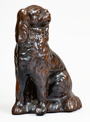 Scarce JORDAN, New York Albany-Slip-Glazed Stoneware Spaniel, mid 19th century