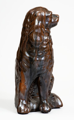 Scarce JORDAN, New York Albany-Slip-Glazed Stoneware Spaniel, mid 19th century