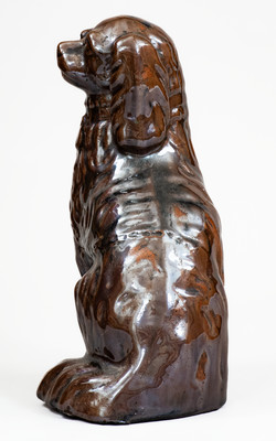 Scarce JORDAN, New York Albany-Slip-Glazed Stoneware Spaniel, mid 19th century
