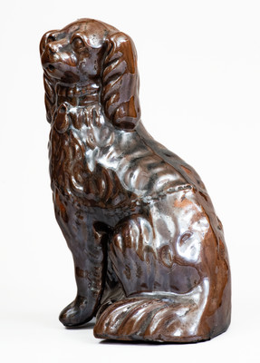 Scarce JORDAN, New York Albany-Slip-Glazed Stoneware Spaniel, mid 19th century