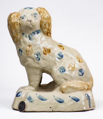 Scarce Stoneware Spaniel on Base w/ Two-Color Slip, attrib. Donaghho Pottery, Parkersburg, WV