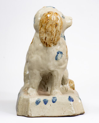 Scarce Stoneware Spaniel on Base w/ Two-Color Slip, attrib. Donaghho Pottery, Parkersburg, WV