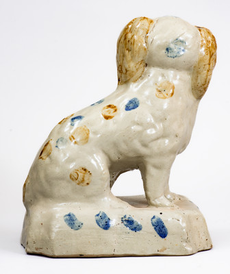Scarce Stoneware Spaniel on Base w/ Two-Color Slip, attrib. Donaghho Pottery, Parkersburg, WV
